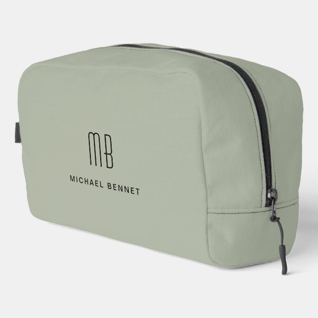 Trousse De Toilette Monogramme Élégant Vert Sauge (Coin droit)