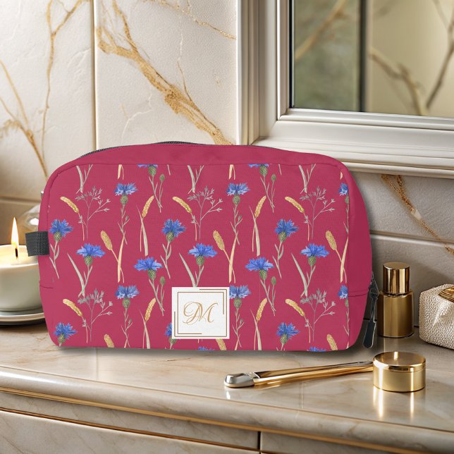Trousse De Toilette Monogramme Fleur sauvage de fleurs rouges (Créateur téléchargé)