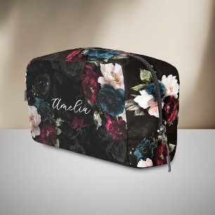 Trousse De Toilette Monogramme Floral Élégant Ténèbres Turquoise Rouge