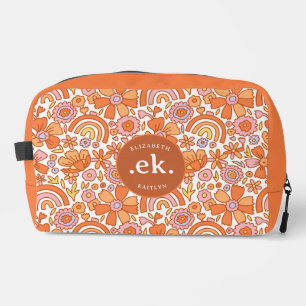 Trousse De Toilette Monogramme Floral Orange Rétro Groovy