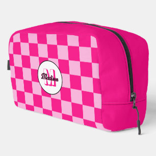 Trousse De Toilette Monogramme géométrique rétro rose vif à carreaux