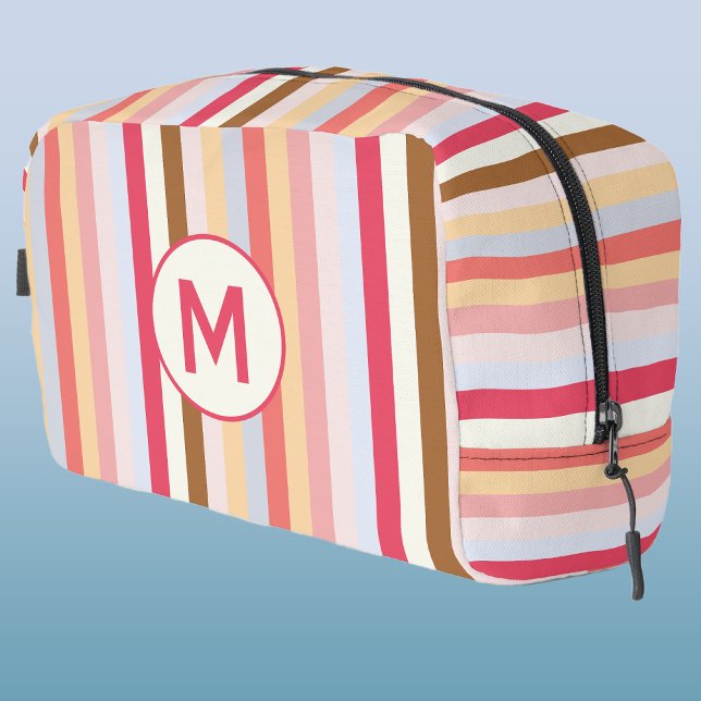 Trousse De Toilette Monogramme Initial Moderne Pastel Candy Stripe (Modern monogram initial personalized candy stripe pastel DOPP bag)