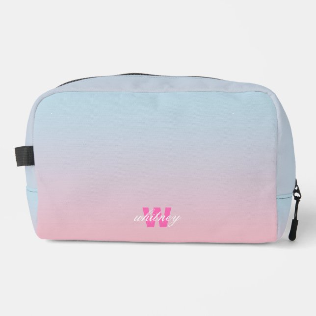 Trousse De Toilette Monogramme Moderne Chic Rose Bleu Pastel Ombre (Recto)