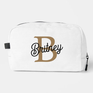 Trousse De Toilette Monogramme moderne élégant Nom Black Gold Script