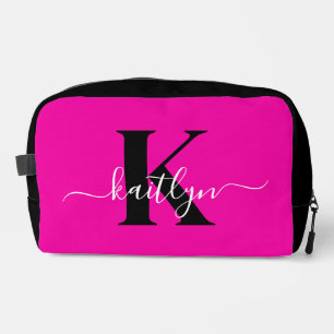 Trousse De Toilette Monogramme moderne rose noir écriture script
