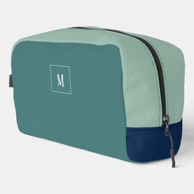 Trousse De Toilette monogramme personnalisé, vert bleu moderne (Coin droit)