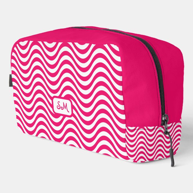 Trousse De Toilette Monogramme rose blanc ondulé rayures psychédélique (Coin droit)