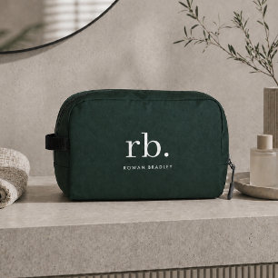 Trousse De Toilette Monogramme Vert Foncé Moderne Minimaliste Élégant