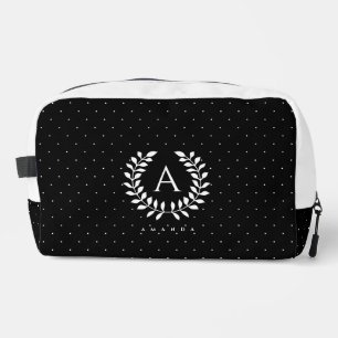 Trousse De Toilette Motif à pois monogramme laurier blanc sur fond noi
