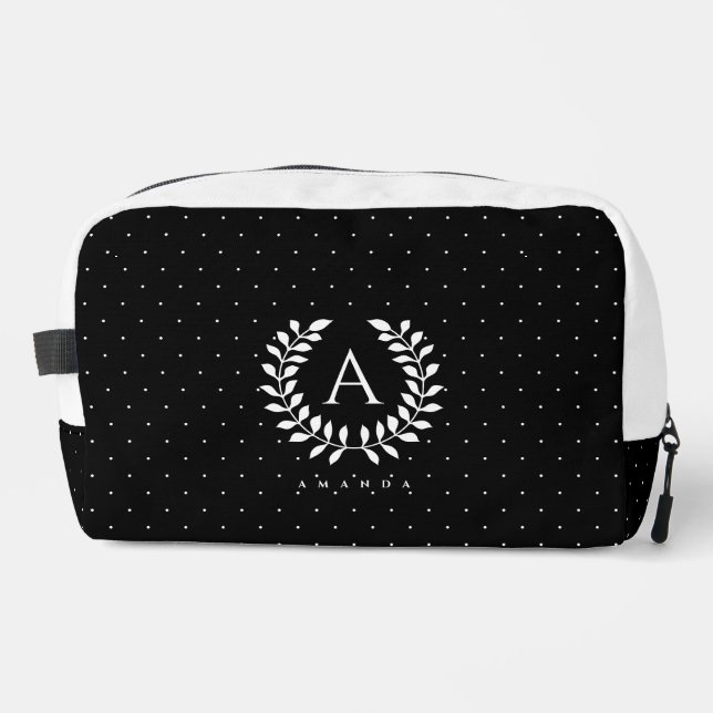 Trousse De Toilette Motif à pois monogramme laurier blanc sur fond noi (Recto)