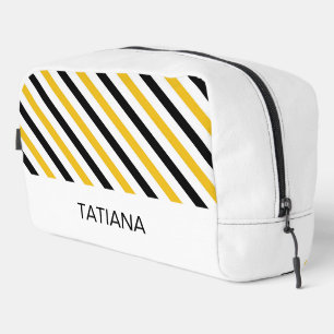 Trousse De Toilette Motif à rayures diagonales jaunes, noires et blanc