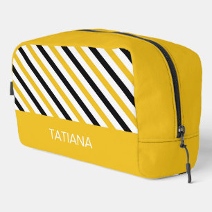 Trousse De Toilette Motif à rayures diagonales jaunes, noires et blanc