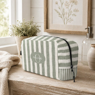 Trousse De Toilette Motif à rayures vert sauge avec nom personnalisé