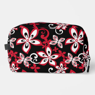 TROUSSE DE TOILETTE MOTIF ALOHA HAWAII EN NOIR/ROUGE