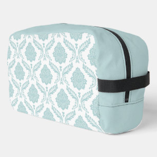 Trousse De Toilette Motif Damassé Rococo Bleu Canard sur Fond Blanc
