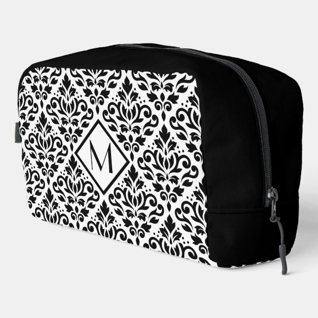 Trousse De Toilette Motif de défilement Damask BW (Personnalisé) (Coin droit)
