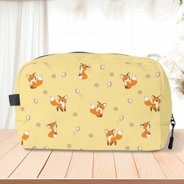 Trousse De Toilette Motif de mignons petits renards sur jaune (Créateur téléchargé)
