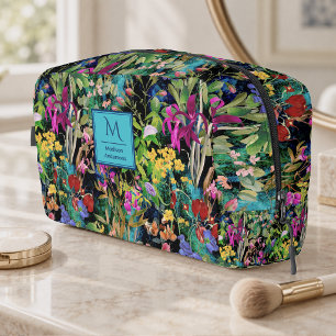 Trousse De Toilette Motif de monogramme coloré de fleurs douces feuill