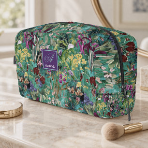Trousse De Toilette Motif de monogramme turquoise aux feuilles de fleu