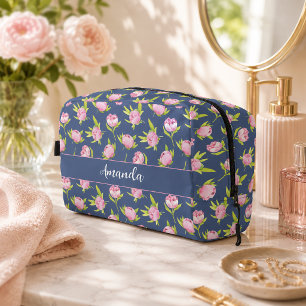 Trousse De Toilette Motif de pivoines avec nom personnalisé