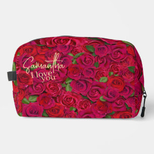 Trousse De Toilette Motif de rose rouge profond Je t'aime avec nom per