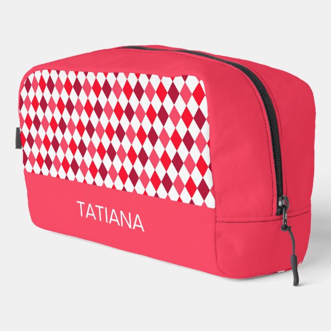 Trousse De Toilette Motif diamant argyre rouge et rose (Coin droit)