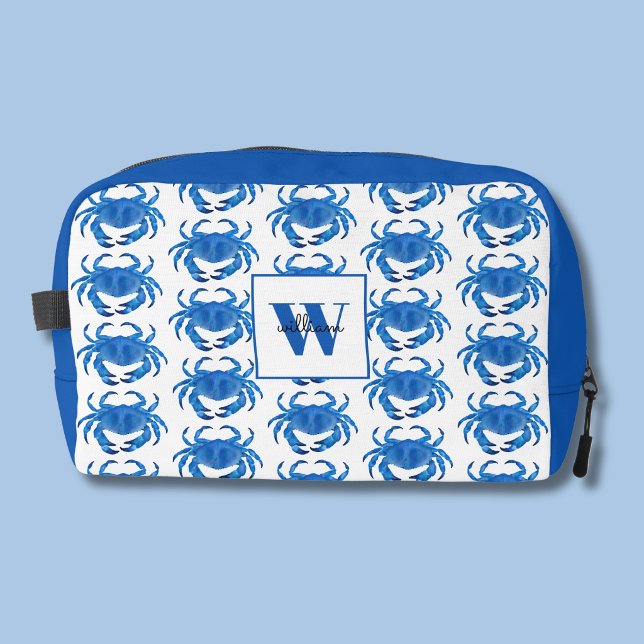Trousse De Toilette Motif du Crabe Bleu (Blue crab personalized dopp kitt bag front)