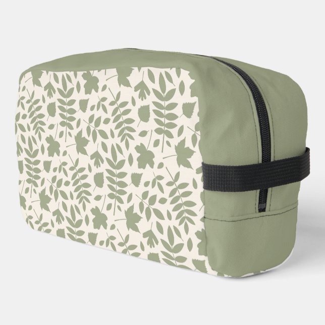 Trousse De Toilette Motif Feuille déchiré vert sur crème (Coin gauche)