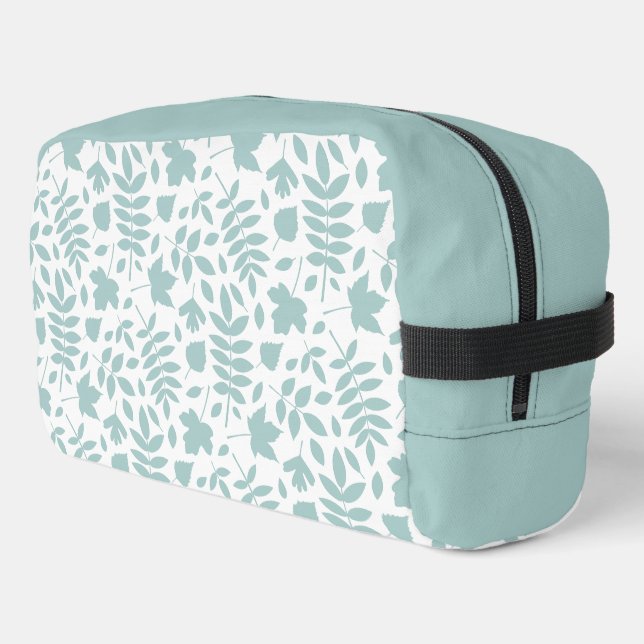 Trousse De Toilette Motif Feuille perdu Turquoise sur blanc (Coin gauche)