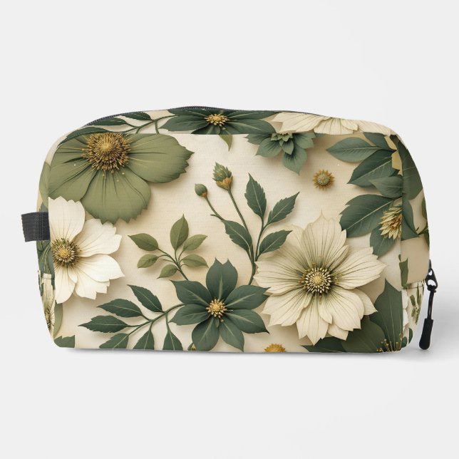 Trousse de toilette motif fleurs vertes  (Recto)
