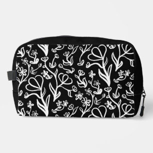 Trousse De Toilette Motif floral blanc sur fond noir