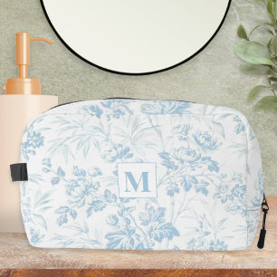 Trousse De Toilette Motif floral bleu blanc élégant Monogramme Initial