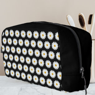 Trousse De Toilette Motif floral marguerrier blanc sur noir