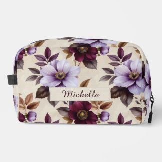 Trousse De Toilette Motif floral vintage élégant en bordeaux violet