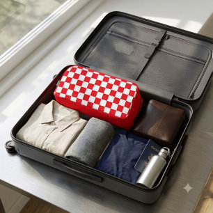 Trousse De Toilette Motif géométrique à carreaux croate rouge et blanc