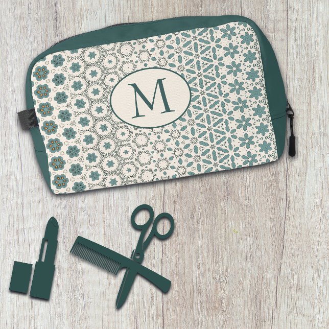Trousse De Toilette Motif géométrique Abstrait vert Monogrammé (Créateur téléchargé)