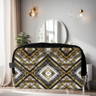Trousse De Toilette Motif moderne en argent, or et noir, monogramme