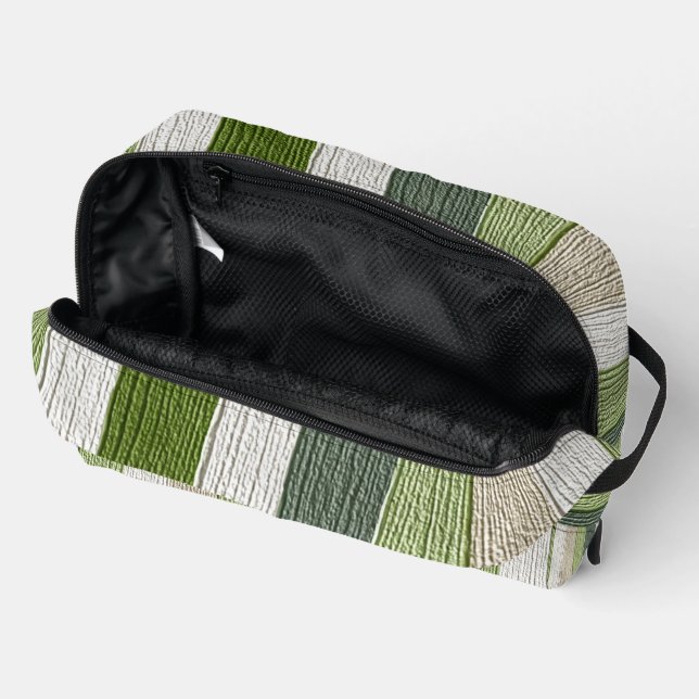 Trousse De Toilette Motif rayé vert et crème (Ouvrir)
