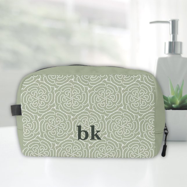 Trousse De Toilette Motif vert sauge moderne monogrammé (monogrammed toiletry bag in sage green with pattern)