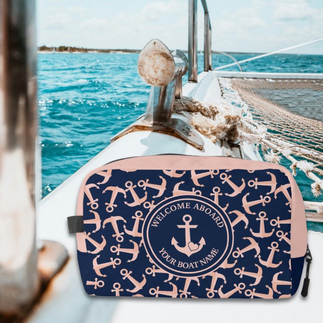 Trousse De Toilette Nautical Boat Name Plush Marine Ancres Motif (Créateur téléchargé)