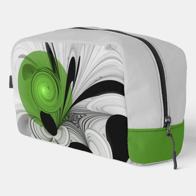 Trousse De Toilette Noir Abstrait et blanc avec art fractal vert (Coin droit)