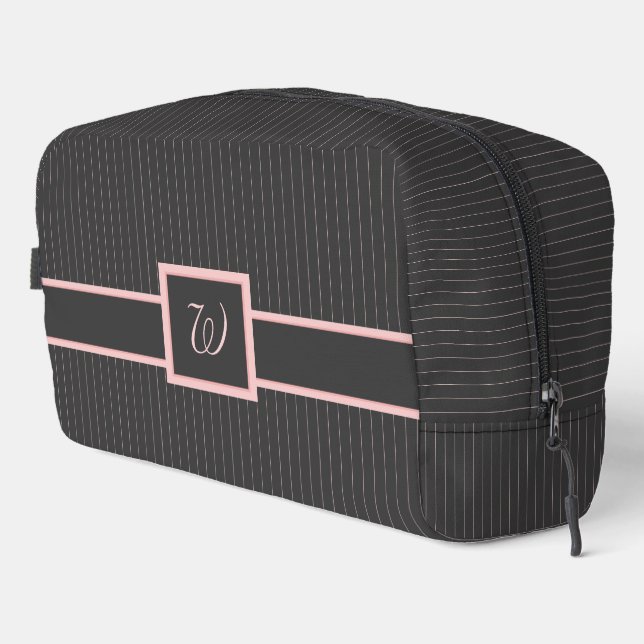 Trousse De Toilette Noir avec rayures roses (Coin droit)