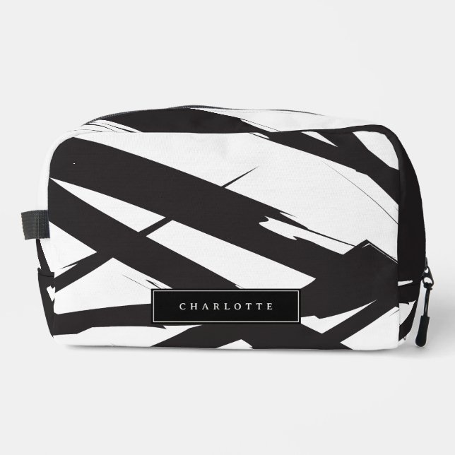Trousse De Toilette Noir & blanc Ligne d'Art Abstrait moderne Nom pers (Recto)