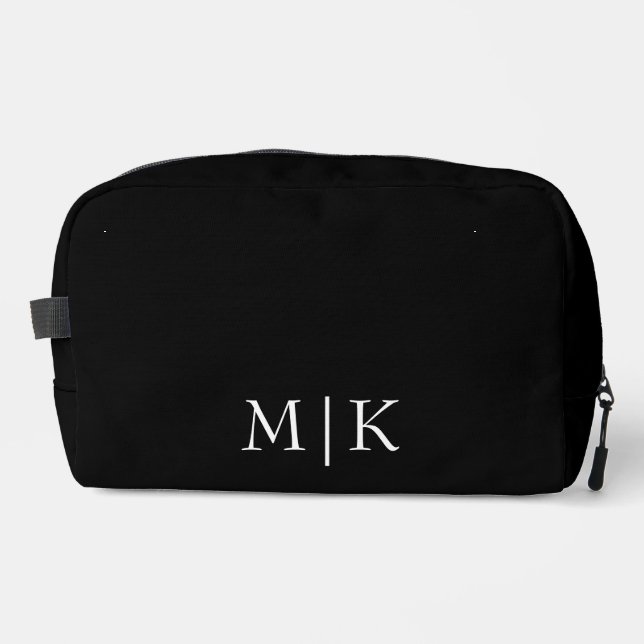 Trousse De Toilette Noir et blanc | Monogramme moderne (Recto)