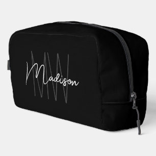 Trousse De Toilette Nom de script de monogramme moderne noir et blanc