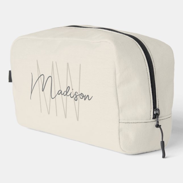 Trousse De Toilette Nom Monogramme moderne Script Cream (Coin droit)