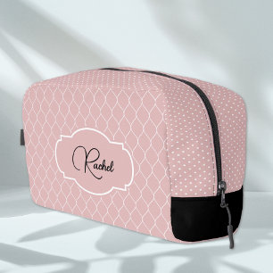 Trousse De Toilette Nom    Motif de treillis élégant rose pâle blush