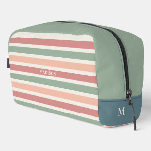 Trousse De Toilette Nom personnalisé & Monogramme Motif Rayures Rétro