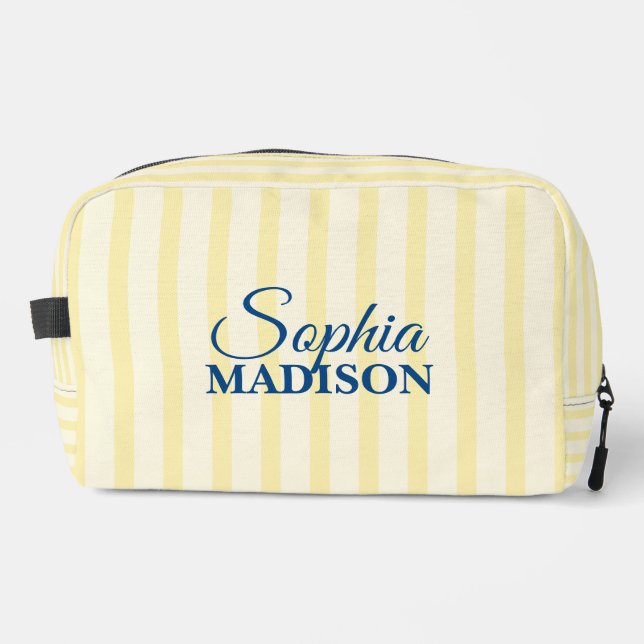 Trousse De Toilette Nom Script Rayure Jaune Vintage (Recto)