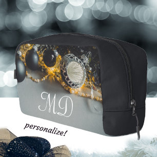 Trousse De Toilette Ornements de Noël gris noir avec des guirlandes